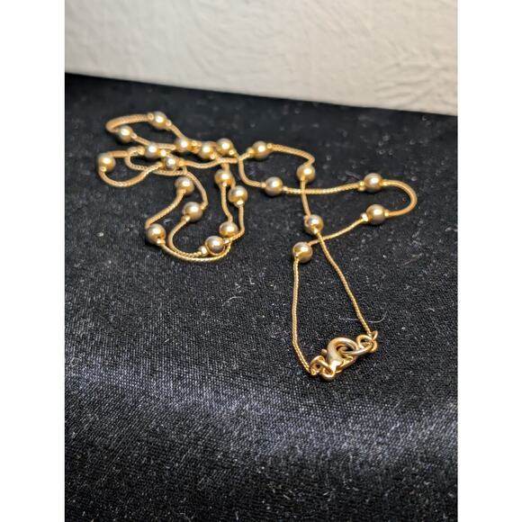 Layered Blue Rhinestone Faux Pearl Beaded Gold Tone Chain Lot of Three Necklaces - Picture 4 of 7